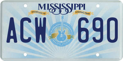 MS license plate ACW690