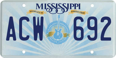 MS license plate ACW692