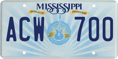 MS license plate ACW700