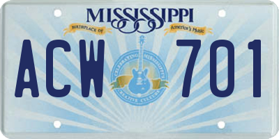 MS license plate ACW701