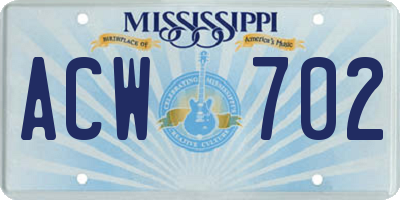 MS license plate ACW702