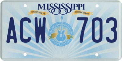 MS license plate ACW703