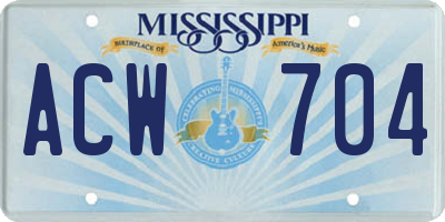 MS license plate ACW704