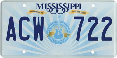 MS license plate ACW722