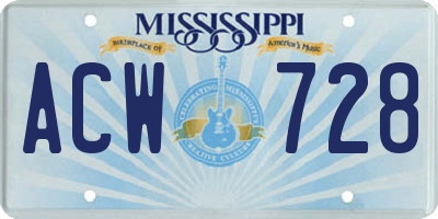 MS license plate ACW728