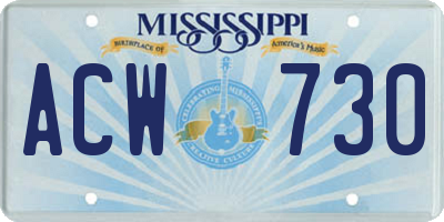 MS license plate ACW730