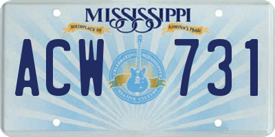 MS license plate ACW731