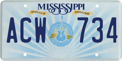 MS license plate ACW734