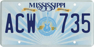 MS license plate ACW735