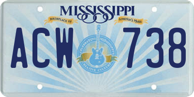 MS license plate ACW738