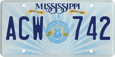 MS license plate ACW742