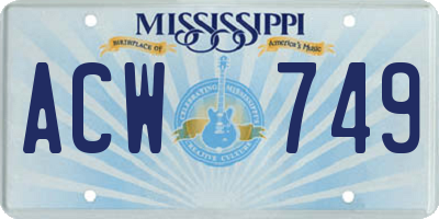 MS license plate ACW749