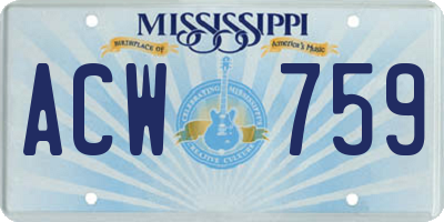 MS license plate ACW759