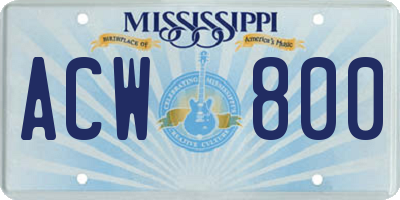 MS license plate ACW800