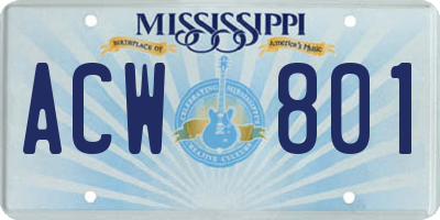 MS license plate ACW801
