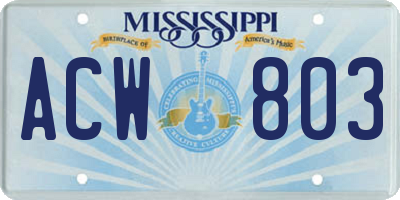 MS license plate ACW803