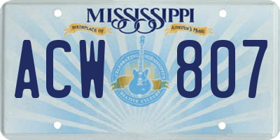 MS license plate ACW807