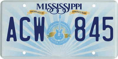 MS license plate ACW845
