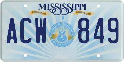 MS license plate ACW849