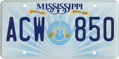 MS license plate ACW850