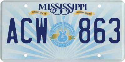 MS license plate ACW863