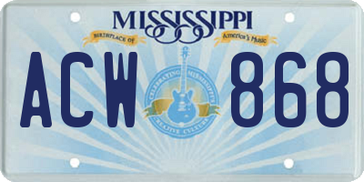 MS license plate ACW868
