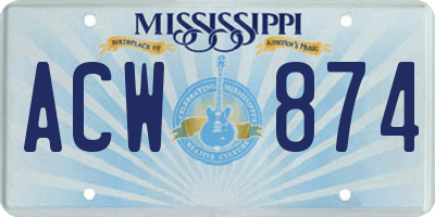 MS license plate ACW874