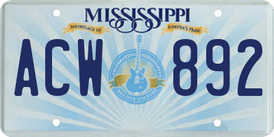MS license plate ACW892