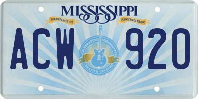 MS license plate ACW920