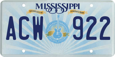 MS license plate ACW922