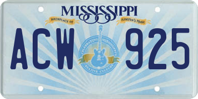 MS license plate ACW925