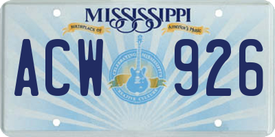 MS license plate ACW926