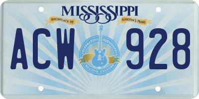 MS license plate ACW928