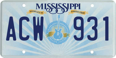 MS license plate ACW931