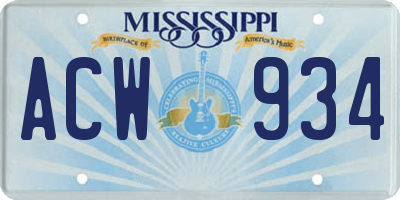 MS license plate ACW934