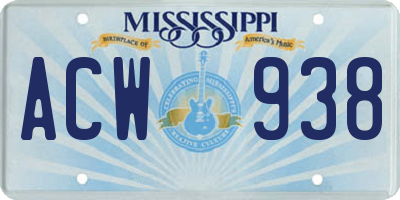 MS license plate ACW938