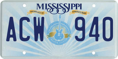 MS license plate ACW940
