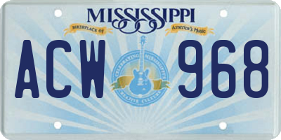 MS license plate ACW968