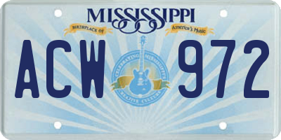 MS license plate ACW972