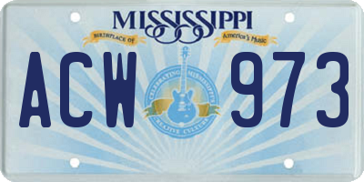 MS license plate ACW973