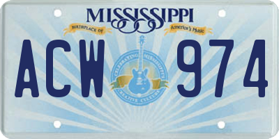 MS license plate ACW974