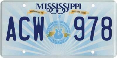 MS license plate ACW978