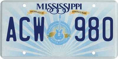 MS license plate ACW980