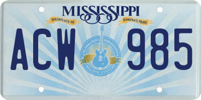 MS license plate ACW985
