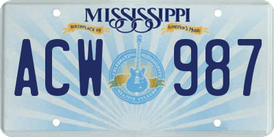 MS license plate ACW987