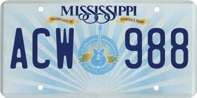 MS license plate ACW988