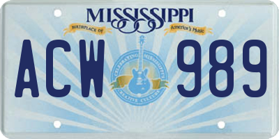 MS license plate ACW989
