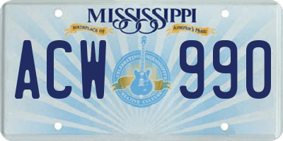 MS license plate ACW990