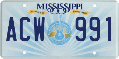 MS license plate ACW991