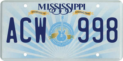 MS license plate ACW998